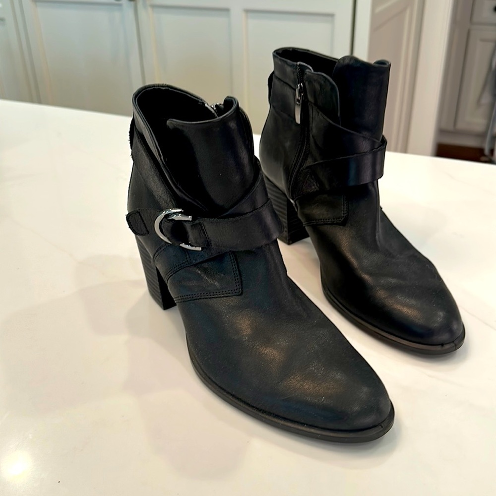 Black leather moto booties